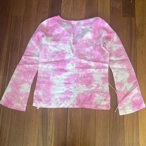 Juicy Couture Pink Linen Tie Dye Bell
Sleeve Blouse sz S Excellent Condition - Picture 5 of 8